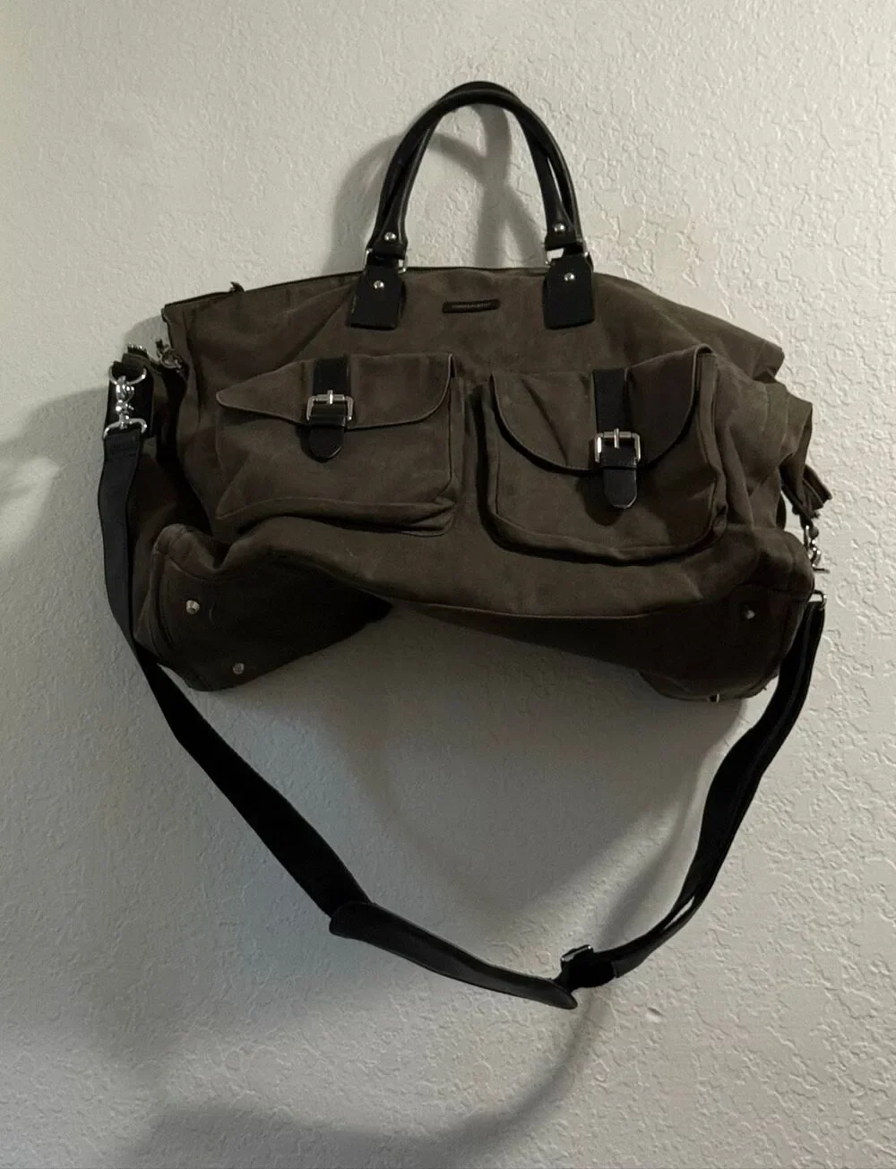 Hook & Albert Waxed Canvas w Leather Trim Garment Weekender Duffel Bag 14x20